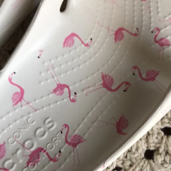 CROCS White Slide Sandals with Pink Flamingo Print - Kadee II - Picture 3 of 9